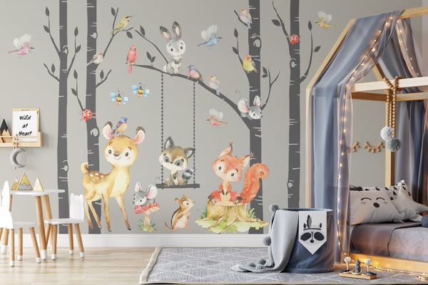 FABRIC SET 4 trees Woodland Nursery Wall Decals Forest Neutral Décor