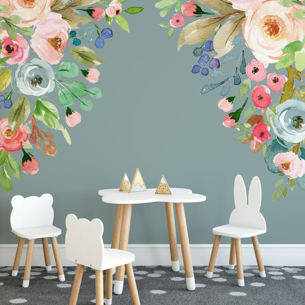 Floral Wall Decal Corners CARLY Watercolor Flowers Decal Girl Nursery Decor