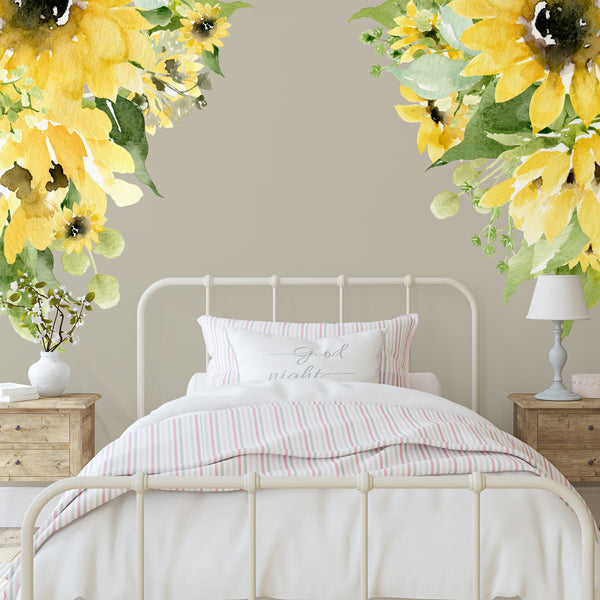 Floral Wall Decal Corners SUNFLOWER Bliss Watercolor Flowers Girl Nursery Decor