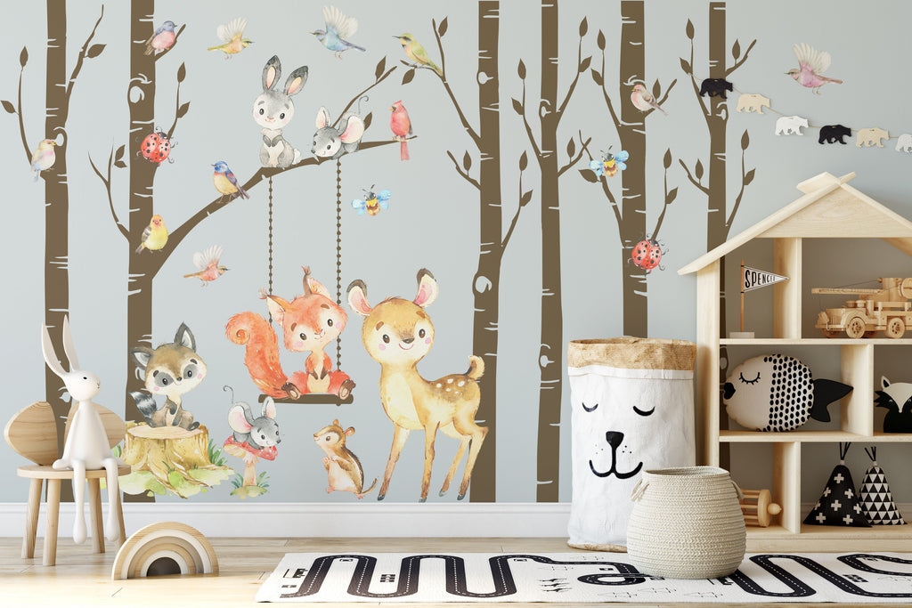 FABRIC Set 6 trees Woodland Nursery Wall Decals Forest Neutral Décor ...