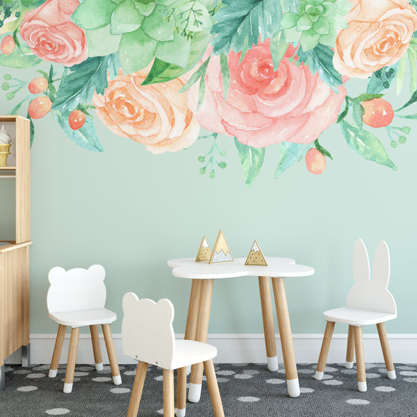 Floral Wall Decal Border AILEEN Watercolor Flowers Girl Nursery Decor