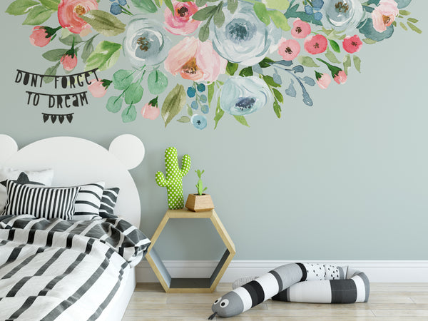 Floral Wall Decal Border DANY Watercolor Flowers Girl Nursery Decor