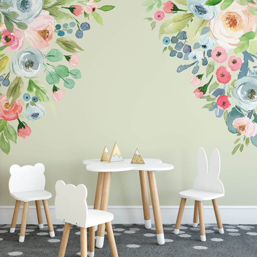 Floral Wall Decal Border DANY Watercolor Flowers Girl Nursery