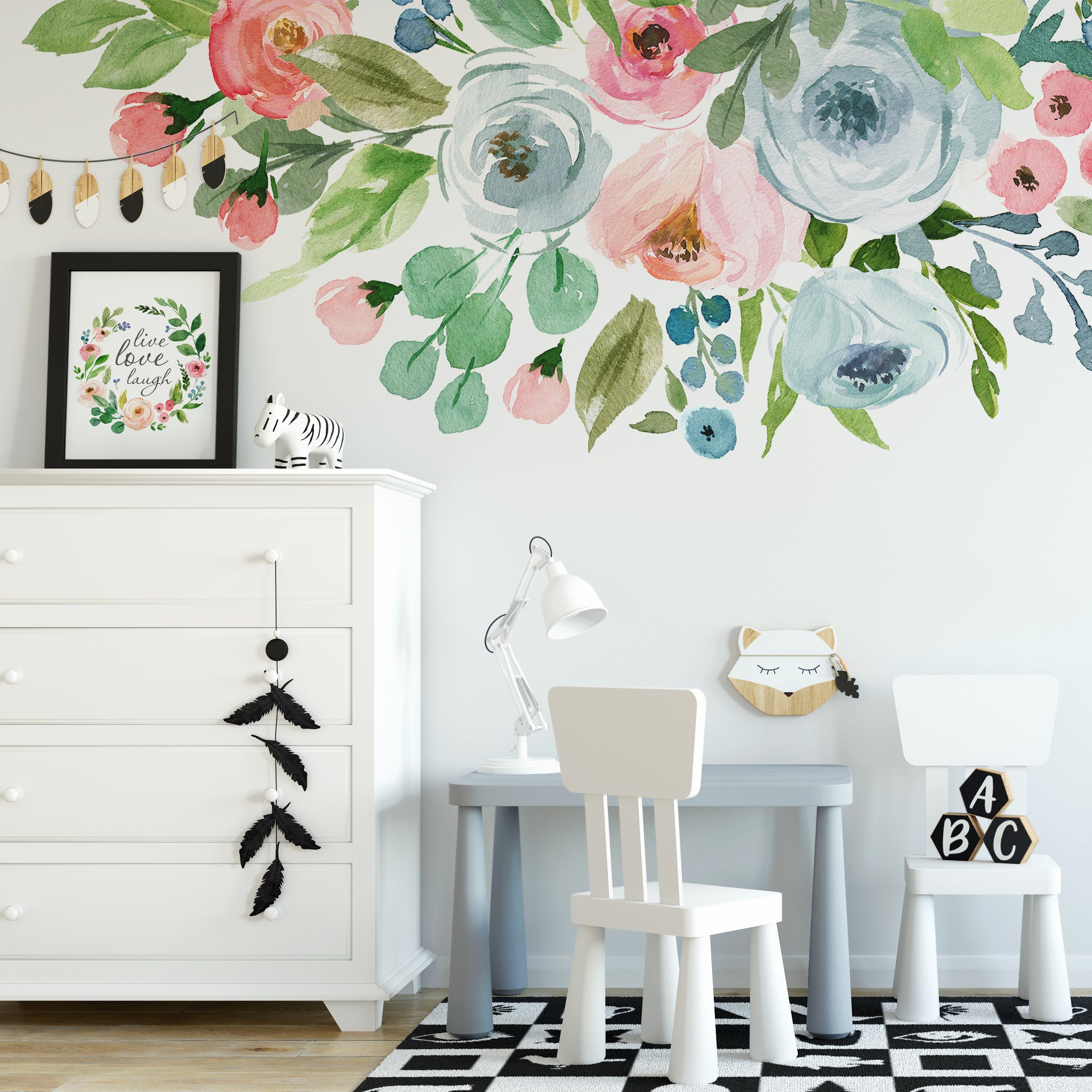 Floral Wall Decal Border DANY Watercolor Flowers Girl Nursery Decor – Sono  Luna