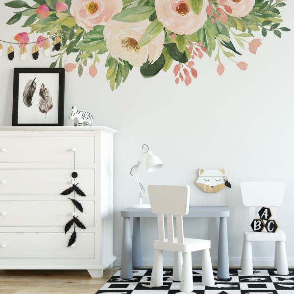 Floral Wall Decal Border MADELEINE Watercolor Flowers Wall Decal