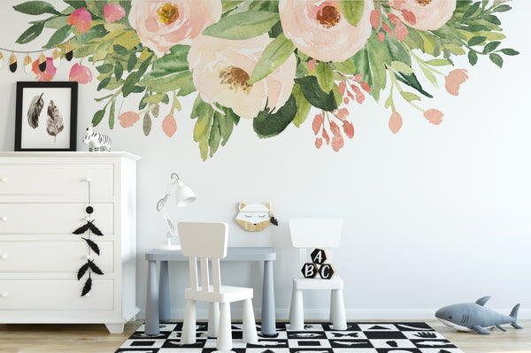Floral Wall Decal Border MADELEINE Watercolor Flowers Wall Decal
