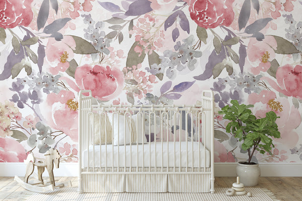 FABRIC Wallpaper Removable PRIM ANNE Floral Pink Peel & Stick Nursery Décor
