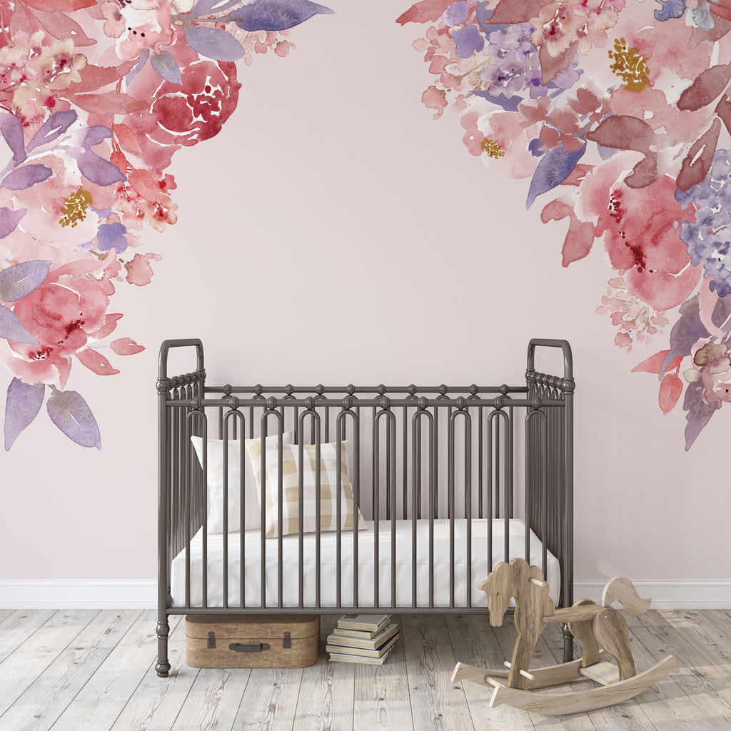 CuteDecals Flowers Custom Name & Initial Wall Decal - Personalized Peonies Art Decor Mural Girls Stickers For Nursery Bedroom Decoration (Mini Wide 15''x13'' Height