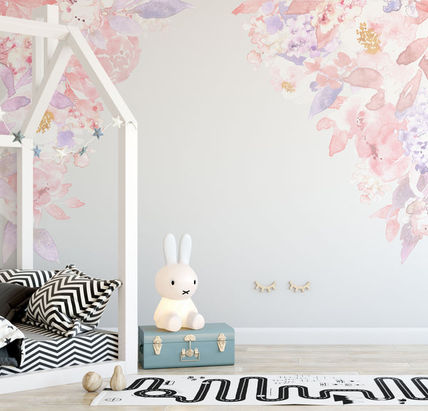 Wall Decal PRIM BLUSH Corners Watercolor Flowers Decal Girl Nursery Decor