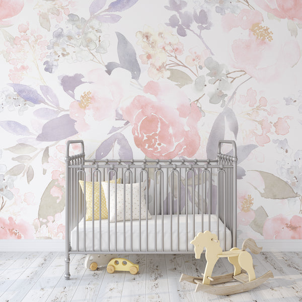 FABRIC Wallpaper PRIM LOVE Floral Pink Peel & Stick Nursery Décor