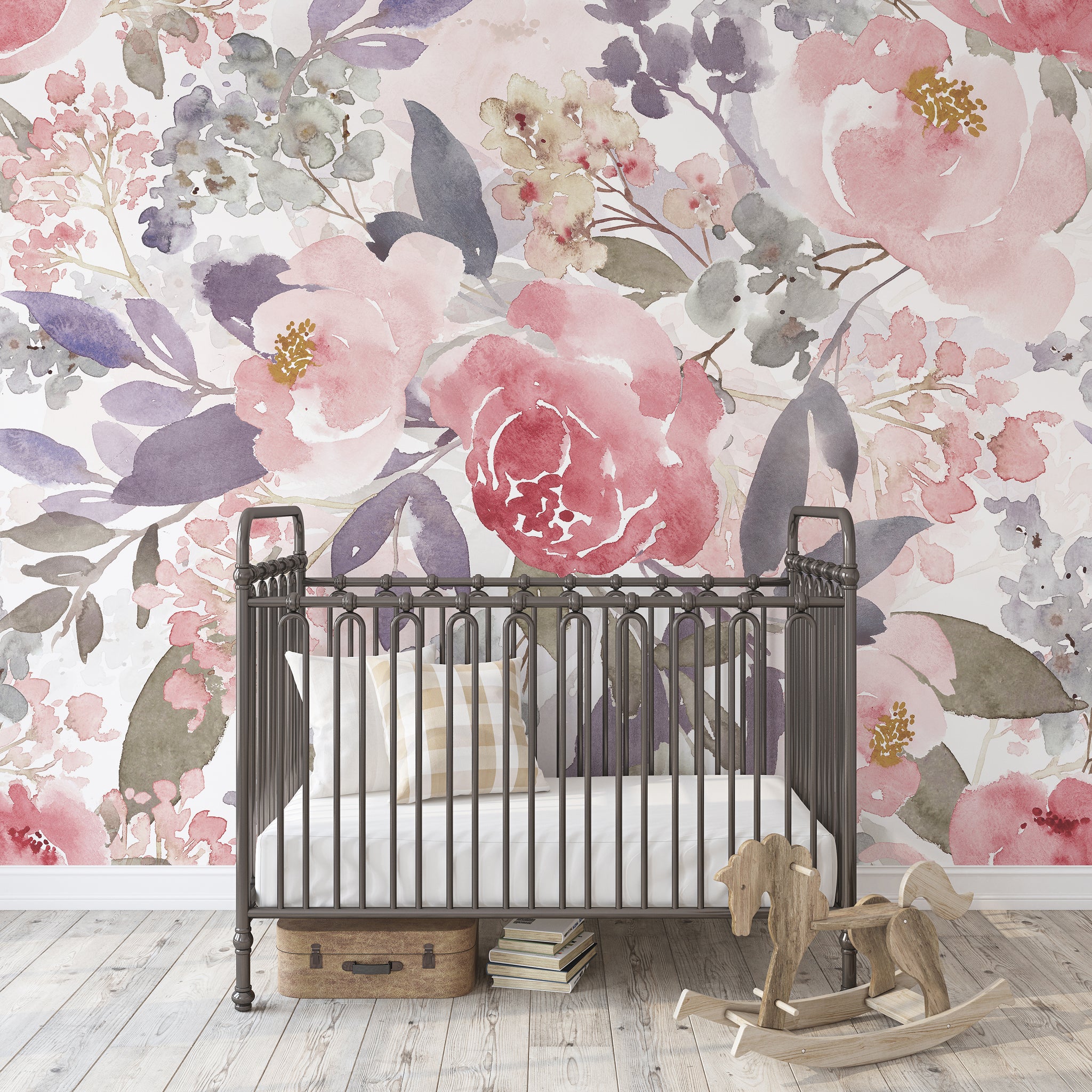 Soft Pnk Roses Wall Mural WM011 | Green Floral Wallpaper, Flower Wall