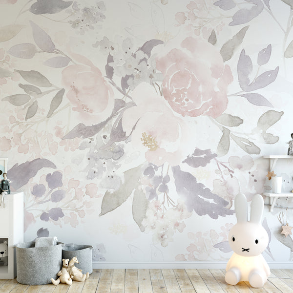 FABRIC Wallpaper PRIM VINTAGE Floral Pink Peel & Stick Nursery Décor