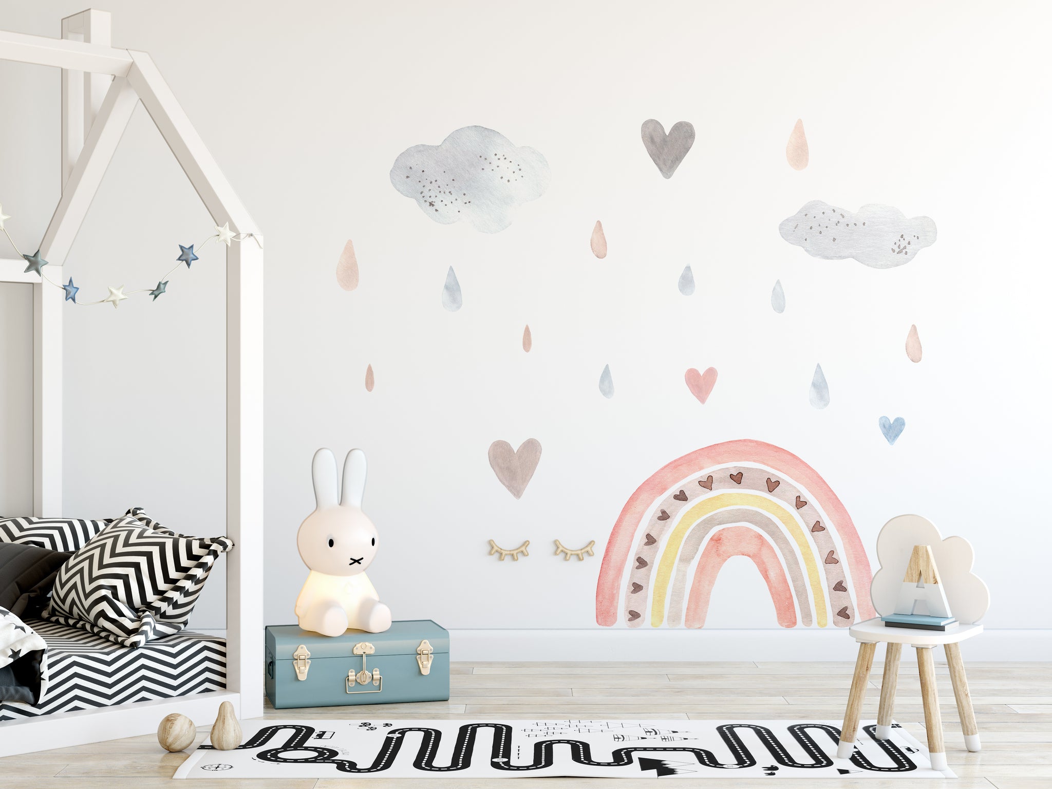 PASTEL WATERCOLOUR rainbow & hearts store wall stickers nursery decor decal