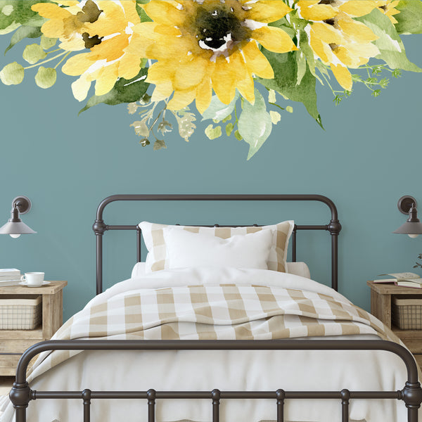 Floral Wall Decal Border Sunflower Bliss Watercolor Flowers Girl Nursery Decor