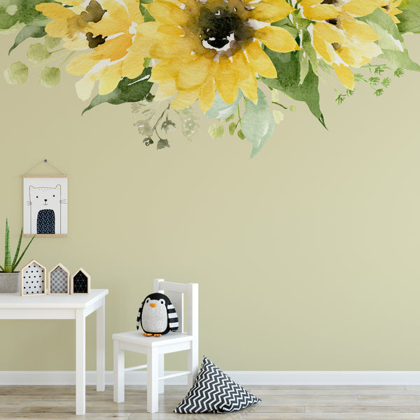 Floral Wall Decal Border Sunflower Bliss Watercolor Flowers Girl Nursery Decor