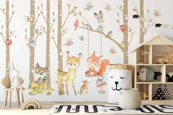 Woodland Nursery Wall Decals 6 trees Forest Neutral Décor
