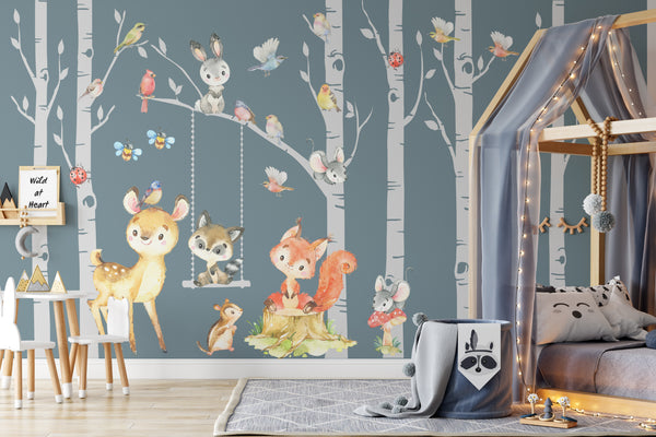 Woodland Nursery Wall Decals 6 trees Forest Neutral Décor