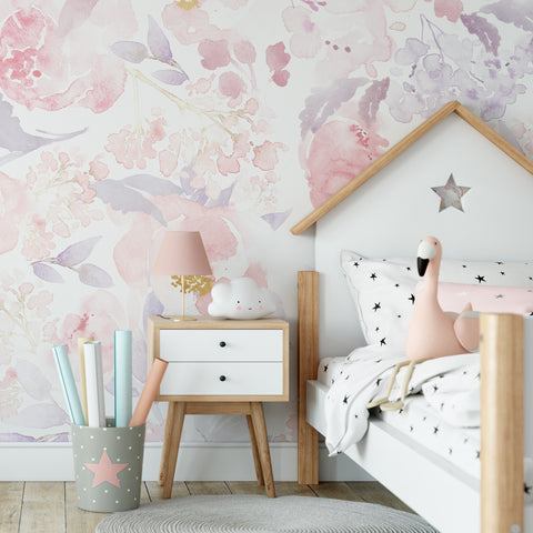 FABRIC Wallpaper PRIM BLUSH Floral Pink Peel & Stick Nursery Décor