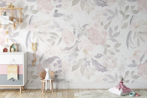 FABRIC Wallpaper PRIM VINTAGE Floral Pink Peel & Stick Nursery Décor