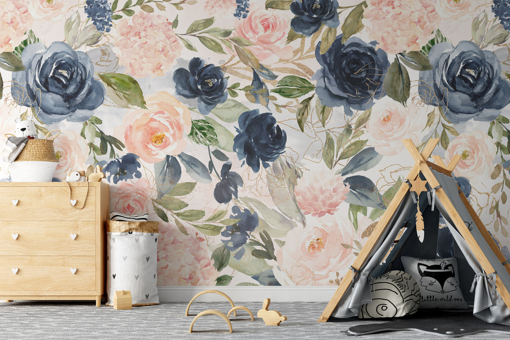 Pink Flowers  Stripes Stick On Selfadhesive Designer Fabric Wallpaper   Olive et Oriel